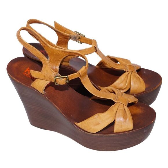 Michael Kors Wooden Tan Leather Platform Wedges, Size 8.5 - Picture 6 of 11